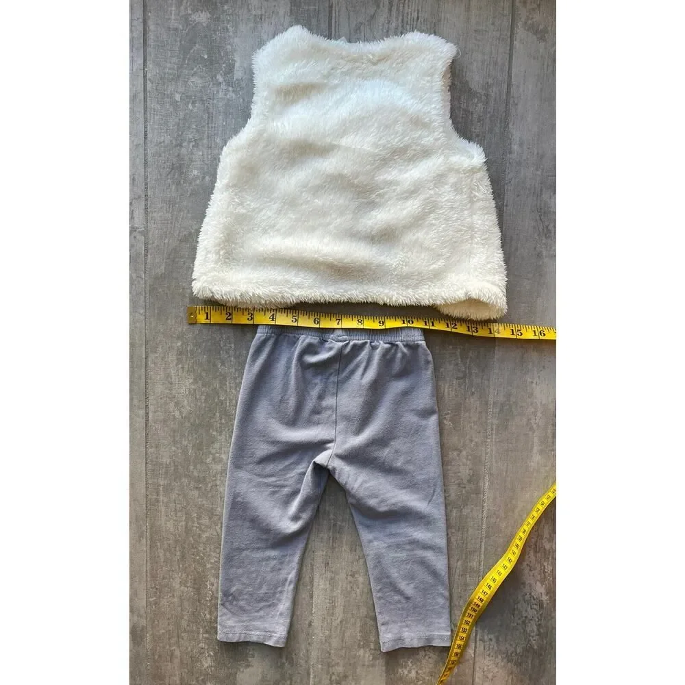 Baby Girl Toddler 2 Piece Outfit Set Lot Faux Fur Vest & Legging Pants Cute 18M